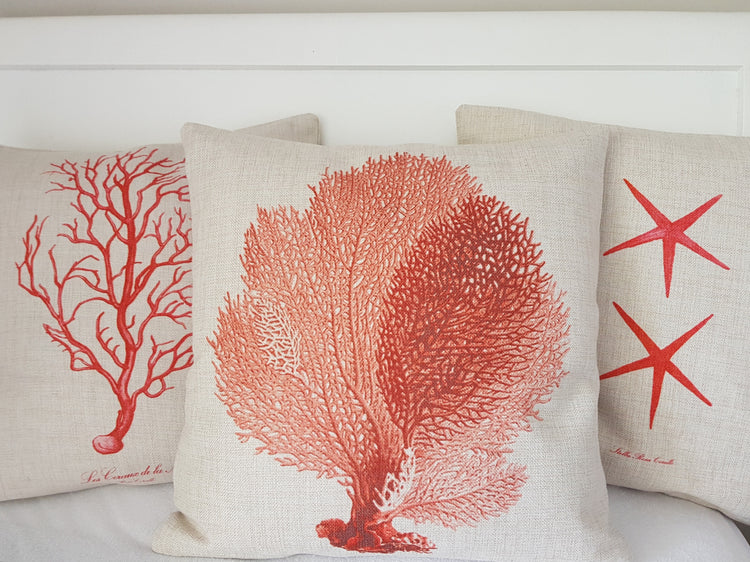 Hamptons Coastal Linen Blend CORAL Cushion Cover 40cm