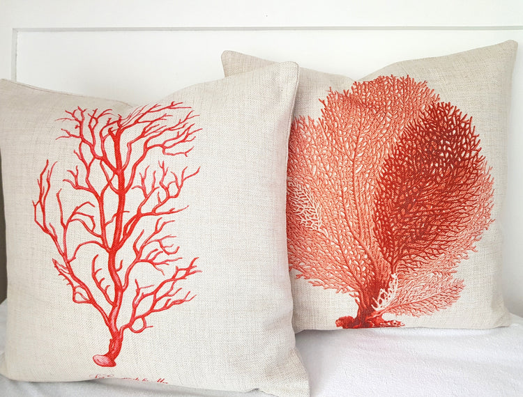 Hamptons Coastal Linen Blend CORAL Cushion Cover 40cm