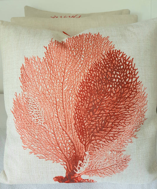 Hamptons Coastal Linen Blend CORAL Cushion Cover 40cm