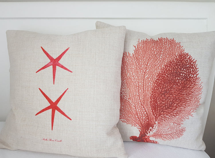 Hamptons Coastal Linen Blend CORAL Cushion Cover 40cm