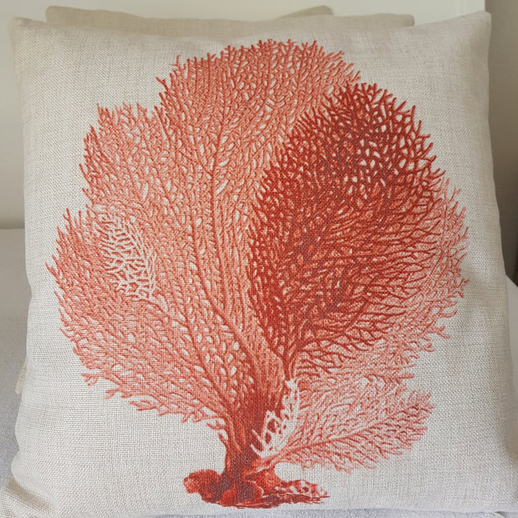 Hamptons Coastal Linen Blend CORAL Cushion Cover 40cm