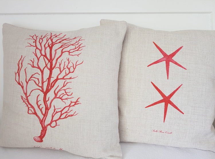 Hamptons Coastal Linen Blend CORAL Cushion Cover 40cm