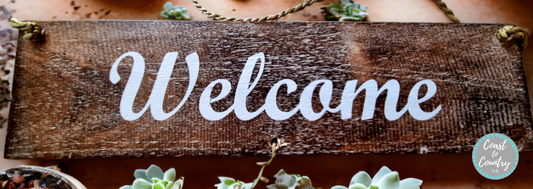 Coastal 'WELCOME' Star Fish Rustic Wooden Beach hanging Sign