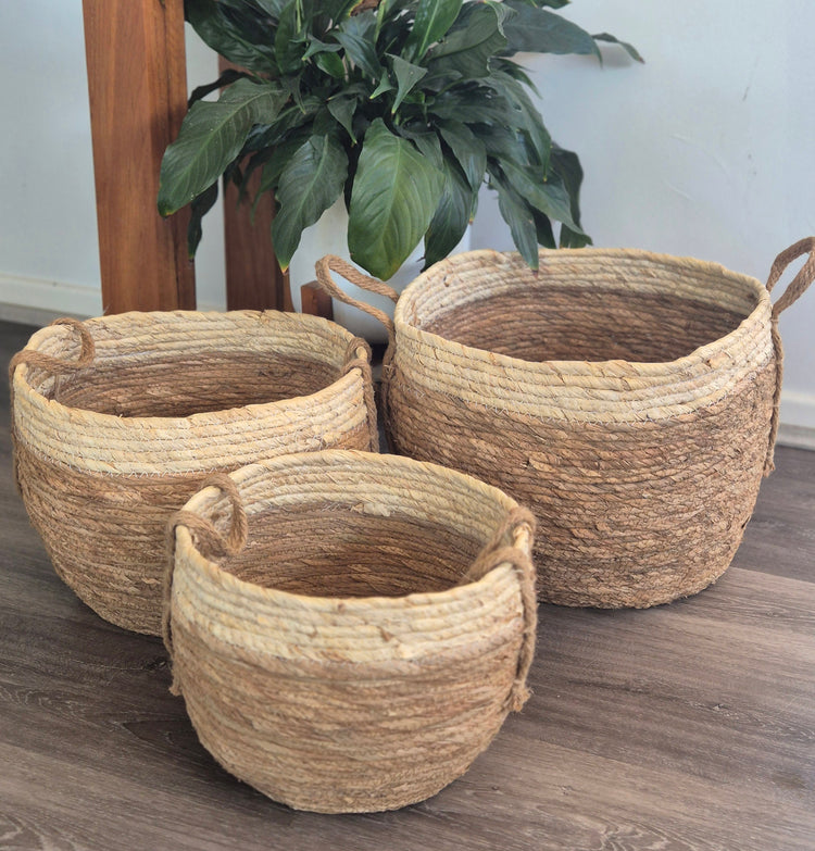 Seagrass Round Coastal Baskets rounded - set of 3