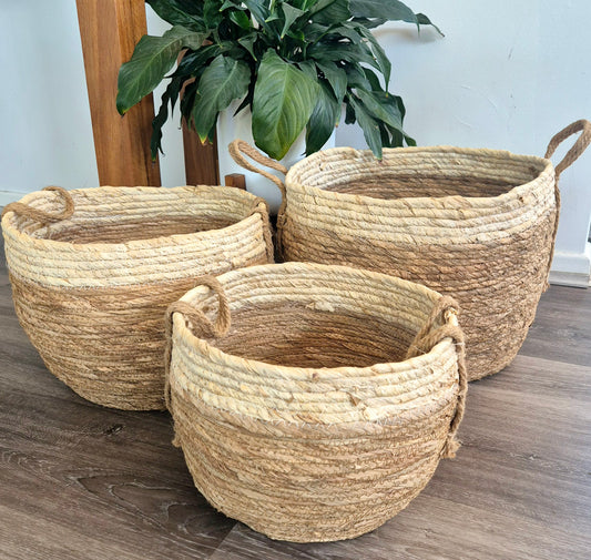 Seagrass Round Coastal Baskets rounded - set of 3