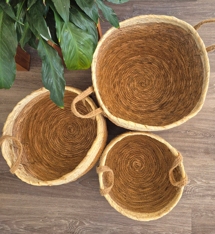 Seagrass Round Coastal Baskets rounded - set of 3