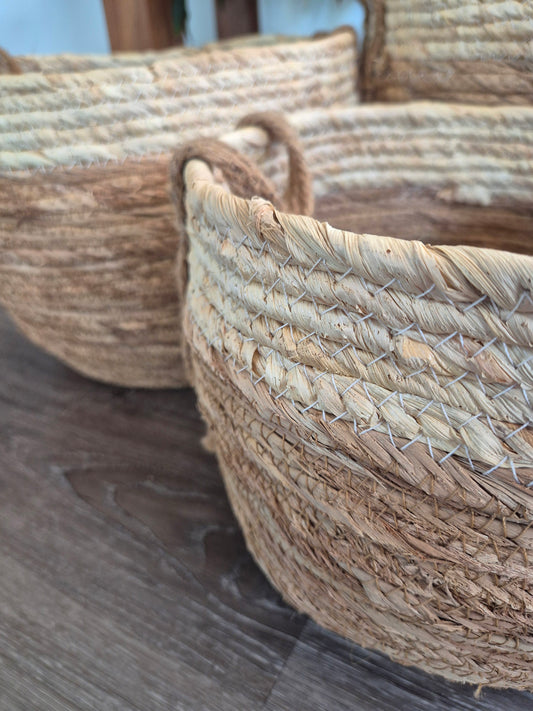 Seagrass Round Coastal Baskets rounded - set of 3