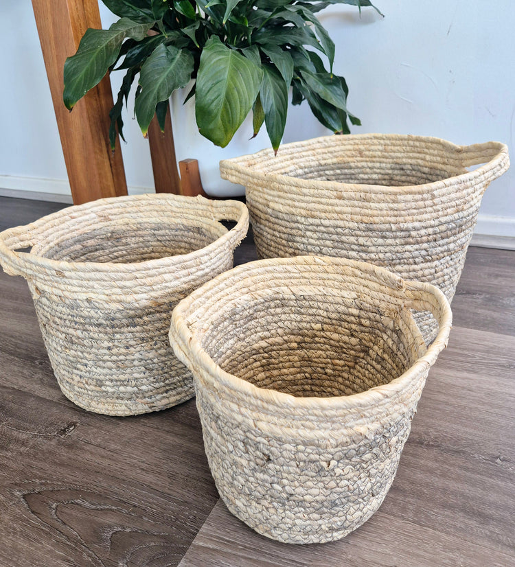 Seagrass Round Coastal Baskets - set of 3