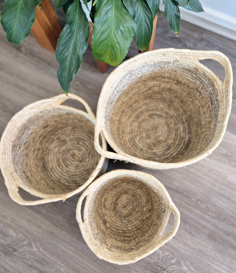 Seagrass Round Coastal Baskets - set of 3