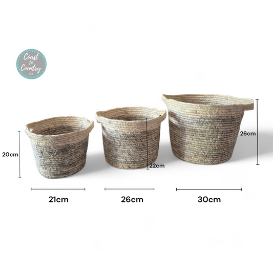 Seagrass Round Coastal Baskets - set of 3