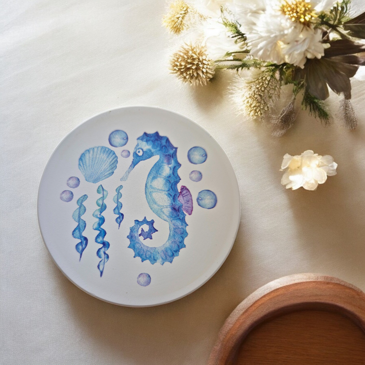 Coaster S/4 Ceramic Hamptons Blue White Sea life