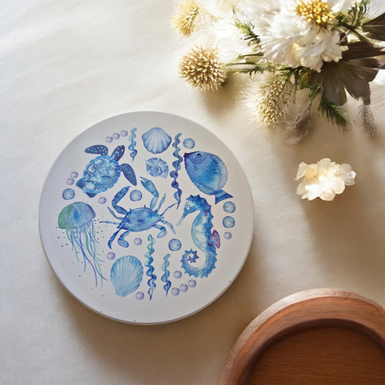 Coaster S/4 Ceramic Hamptons Blue White Sea life