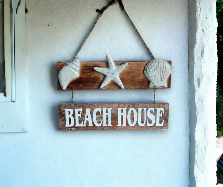 Coastal 'BEACH HOUSE' Rustic Wooden Beach Hanging Sign