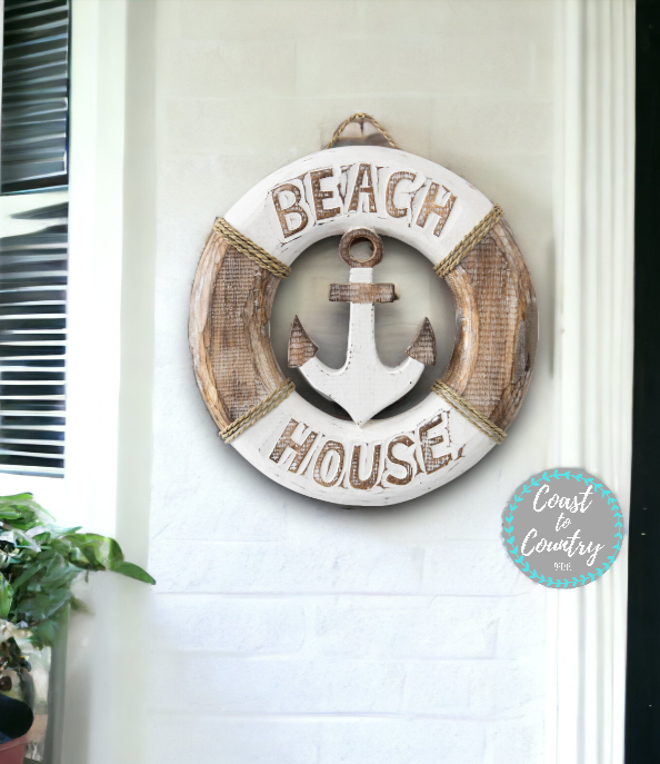 Coastal 'BEACH HOUSE' Handcrafted Beach Sign 30cm