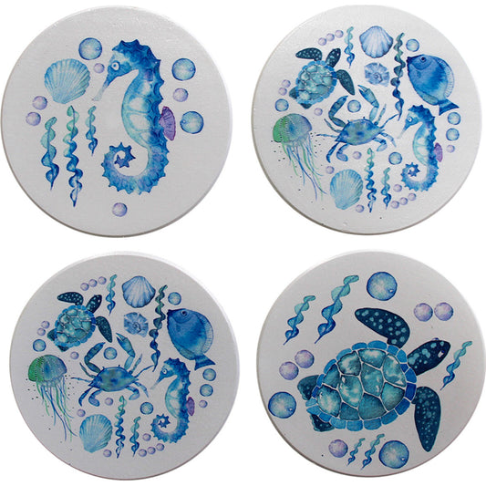 Coaster S/4 Ceramic Hamptons Blue White Sea life