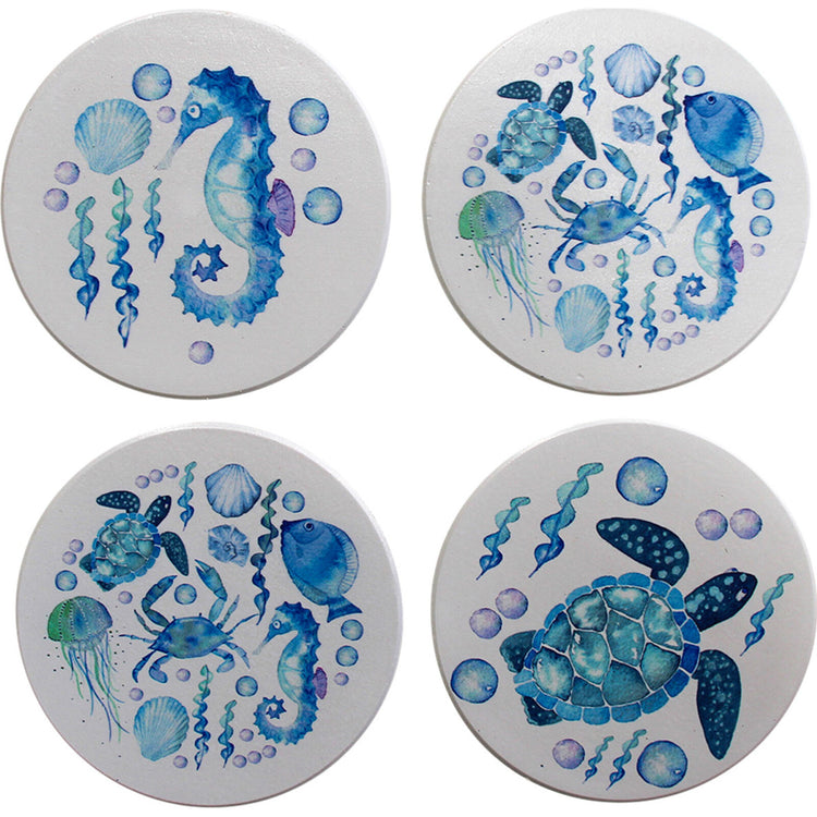 Coaster S/4 Ceramic Hamptons Blue White Sea life