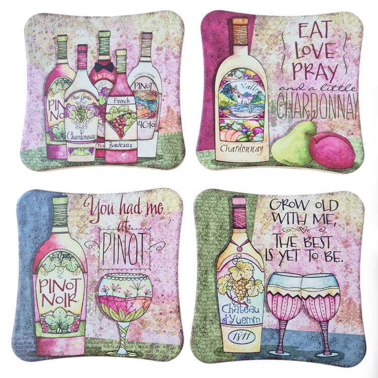 French Wine Time ceramic Coaster s/4