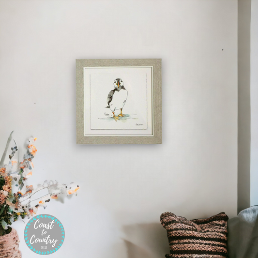 Hamptons Grey & White Framed Print Puffin