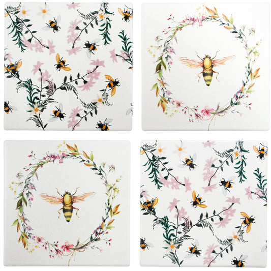 Honey Bees ceramic coaster set 4