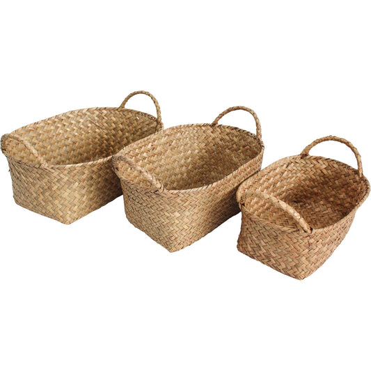 Set 3 Natural Woven STRAW Baskets Storage Organisation Planter