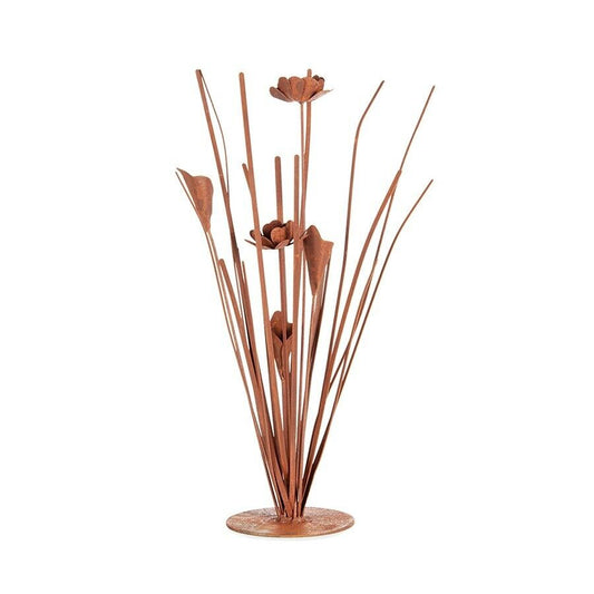 Rusty Metal Grass & Flower Plant Garden Art Ornament Sculpture 50cm