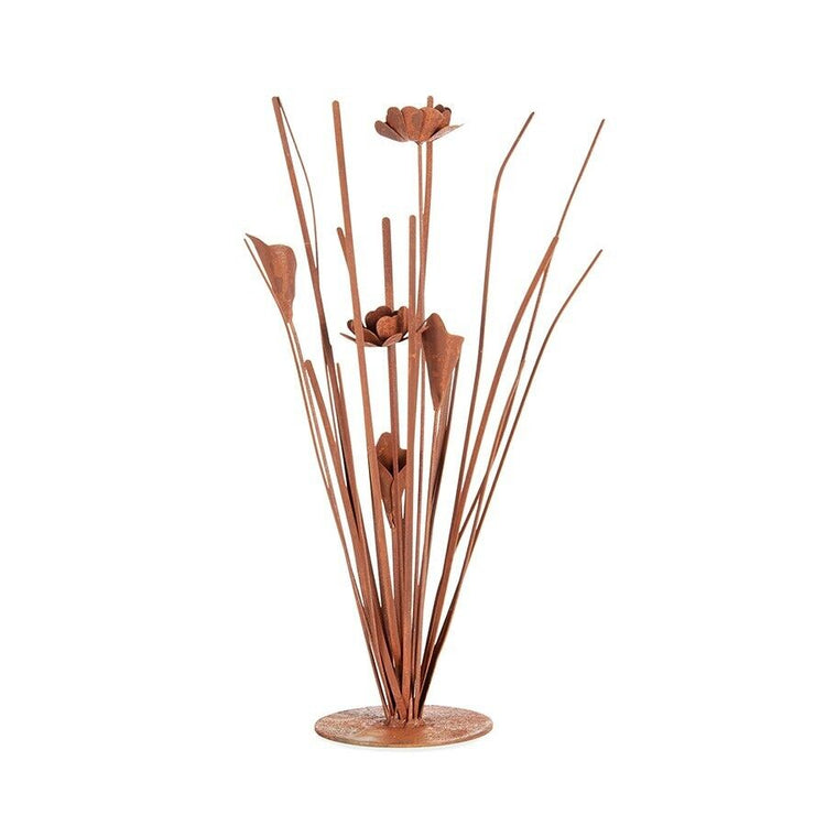 Rusty Metal Grass & Flower Plant Garden Art Ornament Sculpture 50cm