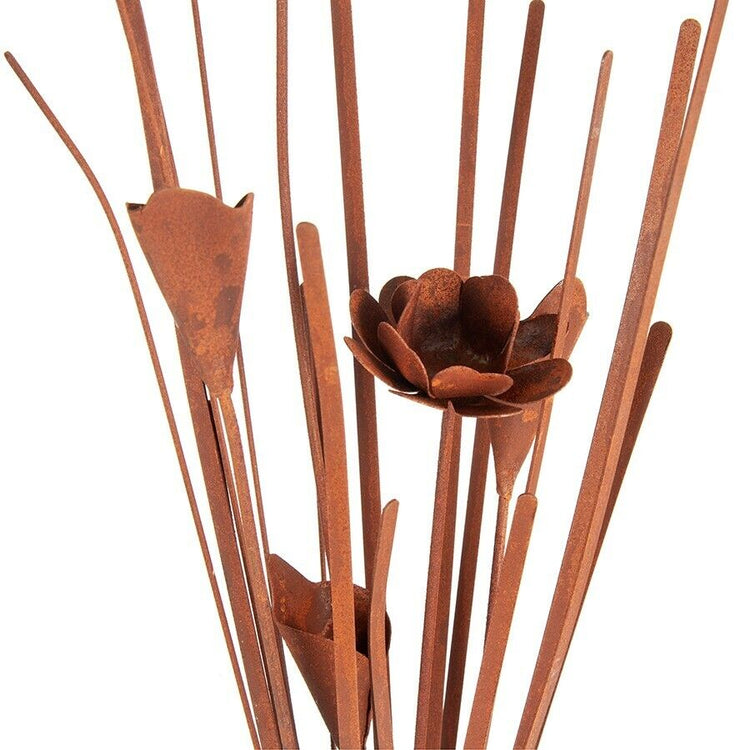 Rusty Metal Grass & Flower Plant Garden Art Ornament Sculpture 50cm