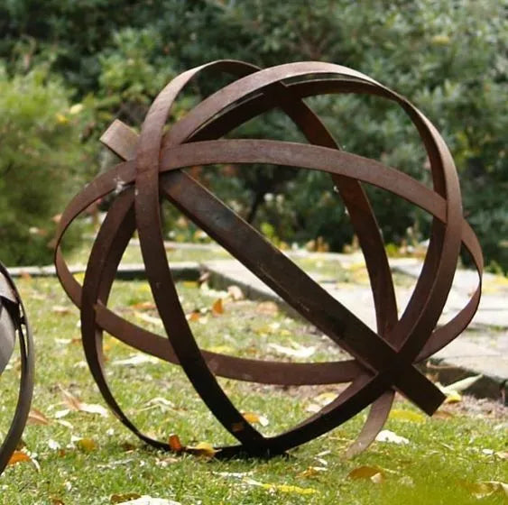 Rustic Metal Ball Orb Spheres - Rusty Garden Art Sculpture