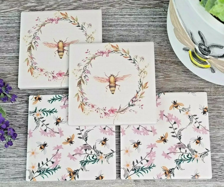 Honey Bees ceramic coaster set 4