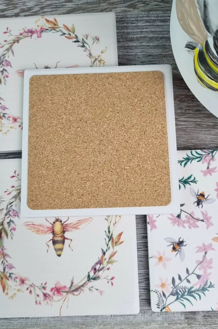 Honey Bees ceramic coaster set 4