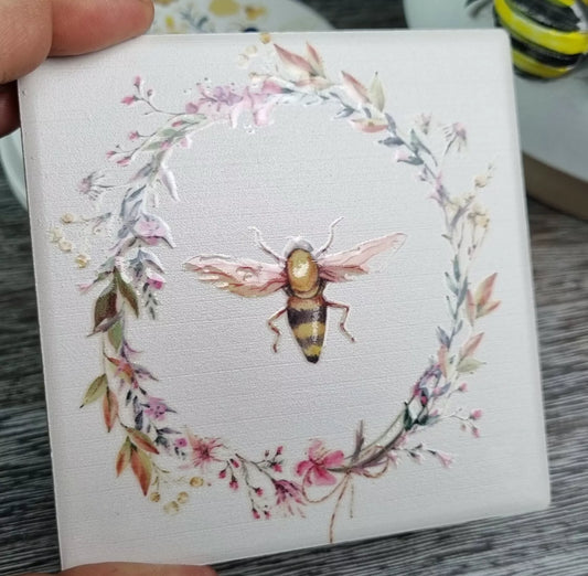 Honey Bees ceramic coaster set 4