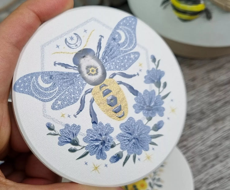 Ceramic coaster set round - Retro Honey Bees