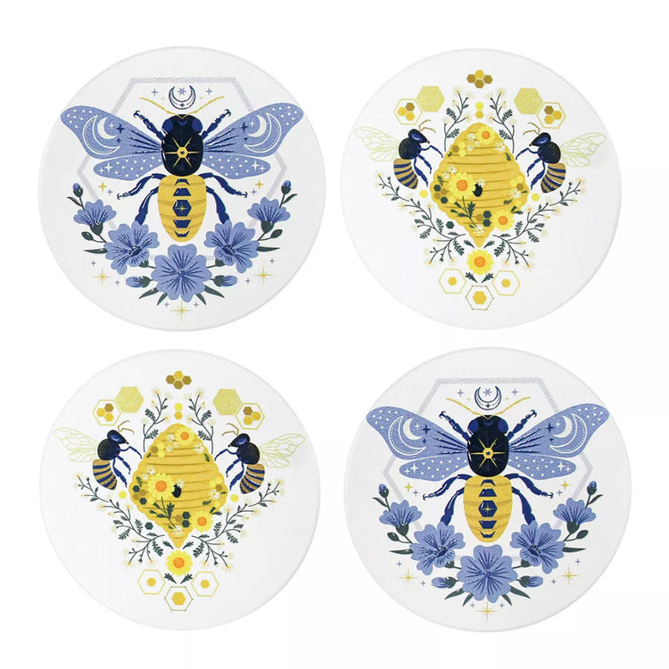 Ceramic coaster set round - Retro Honey Bees