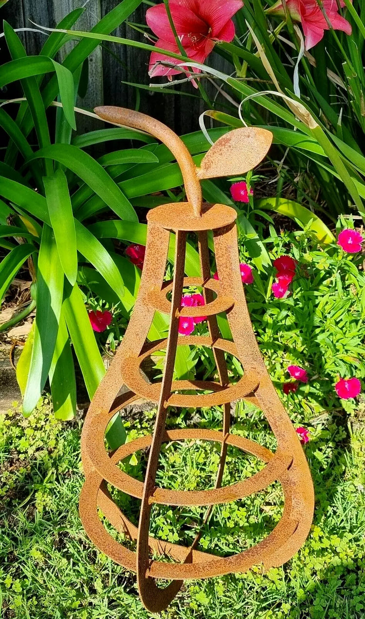 Rusty Apple and Pear Garden Art Ornament Sculptures