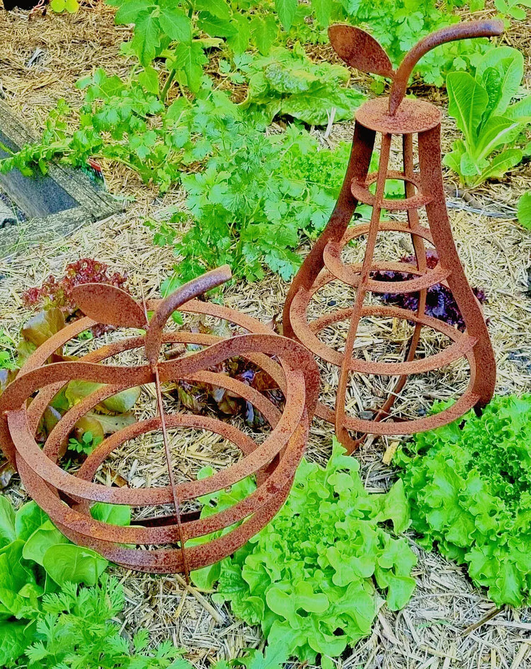 Rusty Apple and Pear Garden Art Ornament Sculptures