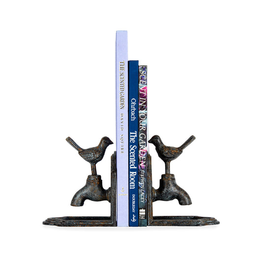 Set French Bookends Cast Iron Bird on Vintage Tap 12x12cm