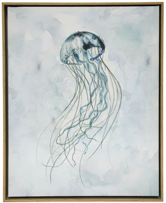 Hamptons Style Jellyfish Framed Canvas Print Wall Art Coastal Decor 40x50cm