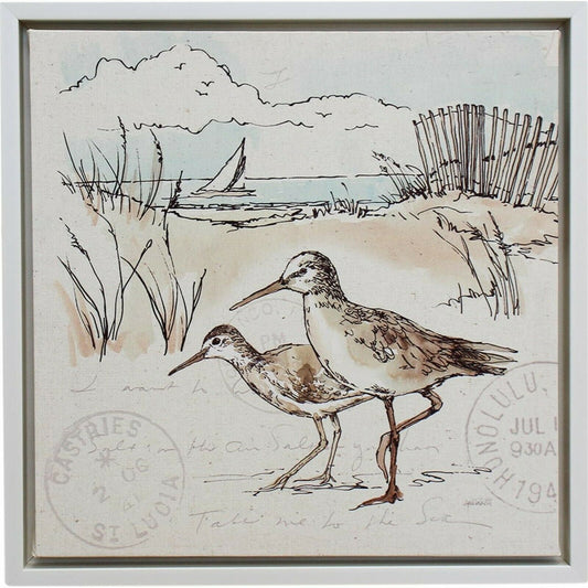 Hamptons Style Framed Canvas Print Wall Art Sandpipers 1 Coastal Decor 40x40cm