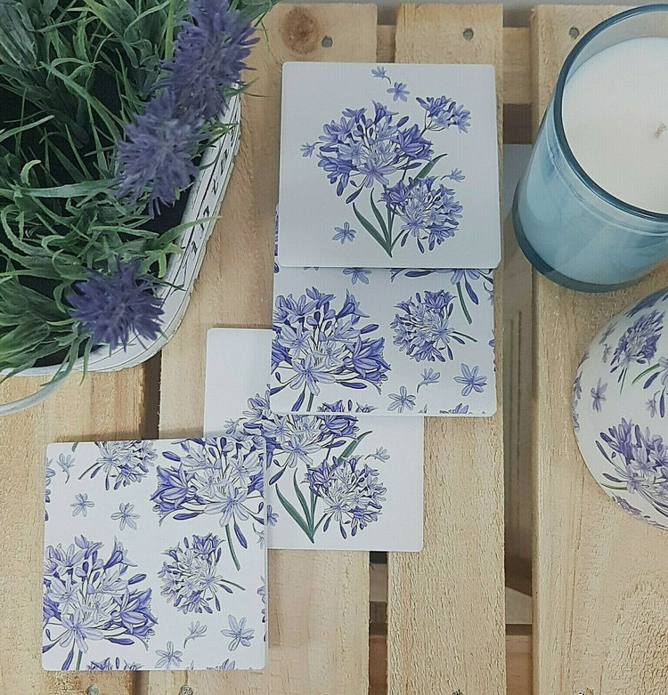 Agapanthus ceramic Coaster set 4 Floral Hamptons French Provincial Farm Country Decor