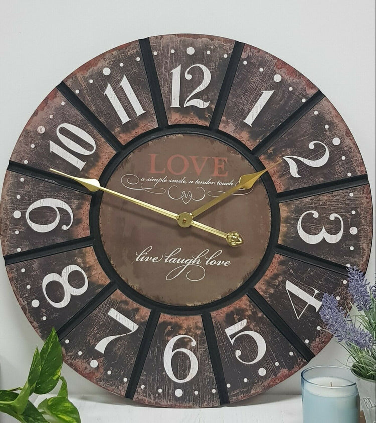 New French Wall Clock 60cm Black Love Provincial Country Distressed Rustic Chic