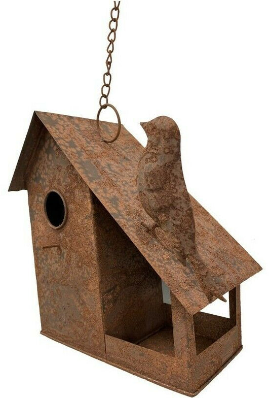 Rustic Garden Art Birdhouse/covered Feeder