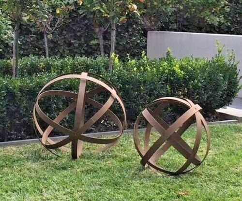 Rustic Metal Ball Orb Spheres - Rusty Garden Art Sculpture