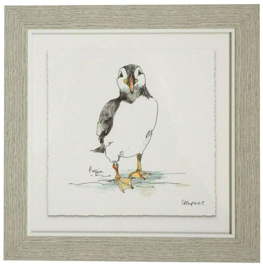 Hamptons Grey & White Framed Print Puffin