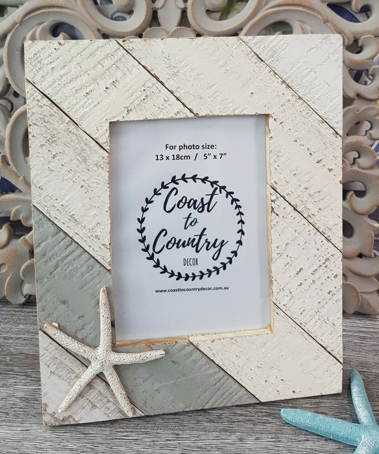 Hamptons Picture Frame 23x28cm for 13x18cm 5x7" Photo Coastal Starfish Rustic