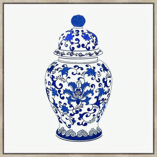 Hamptons Blue & White Ginger Jar Framed Canvas Print 60x60