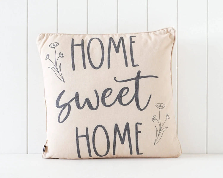 Home Sweet Home Accent Cushion Scatter Pillow 45cm + Insert. Grey or Beige