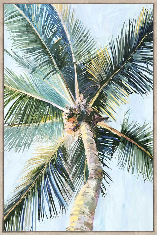 Coastal Palm Tree Large Framed Canvas Print 60x90cm