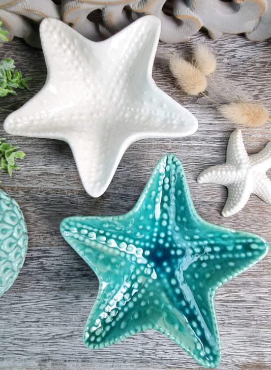 Coastal Ceramic Starfish Glazed Trinket Tray Bowls