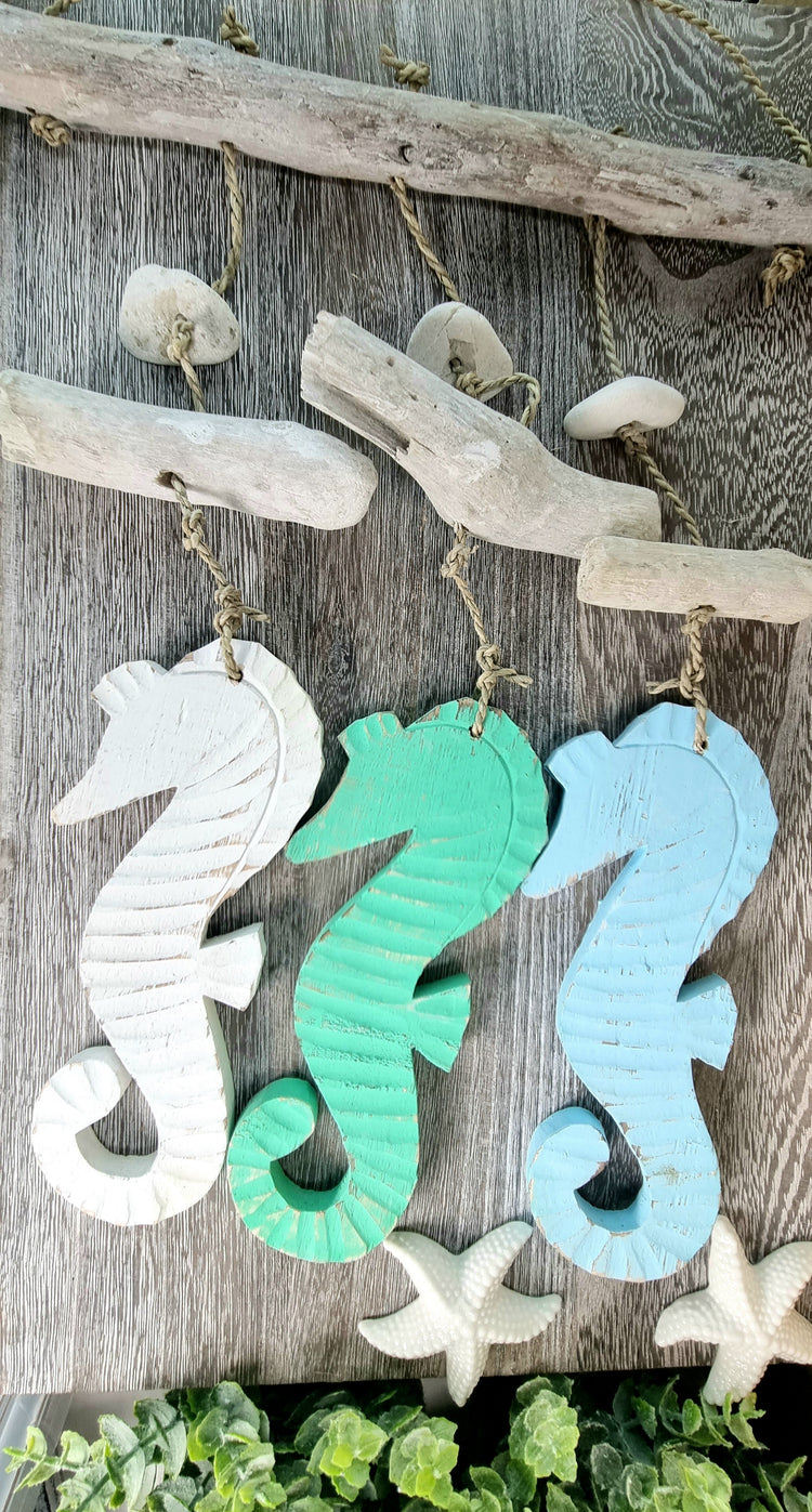 Coastal Driftwood Sea Horse Hanging Garland Mobile 60cm