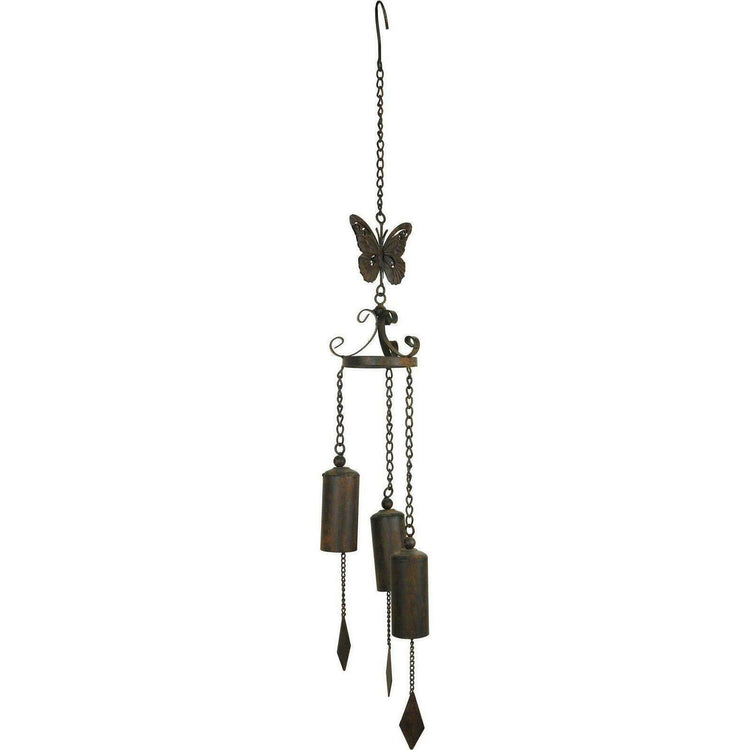 Wind Chime Bell Butterflies Rustic Metal Hanging Rusty Garden Art Ornament 97cm